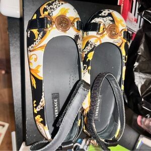 Versace Kids Black, Gold, and White Dress Shoes